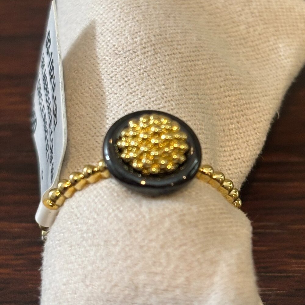 LAGOS - Meridian 18K Yellow Gold Caviar Black Ceramic Beaded Ring Sz 7